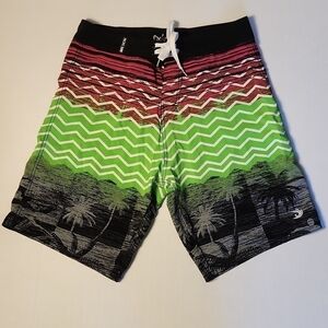 Pacific Surf Men's Size Medium Multi-Color Surfer Print Vintage Surf Swim Trunks